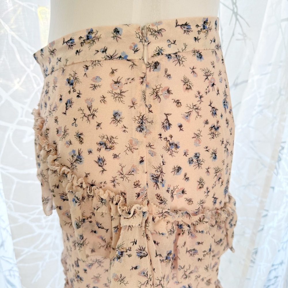 LOVESHACKFANCY PINK BLUE FLORAL PRINT RUFFLE SILK MINI SKIRT - Picture 3 of 7